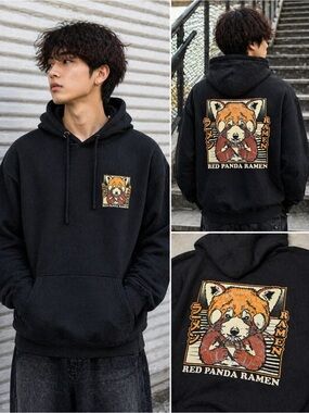 Red Panda Ramen Hoodie SCW Medium Black Graphic Anime Streetwear Unisex
